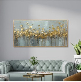Resim Yağlı Boya Dokulu Tablo Soyut Altın Çiçekler Altın Çerçeveli U02036-178890 