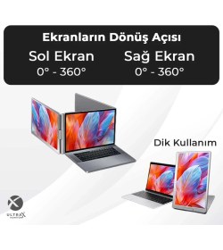 Resim Ultrax 15.6″ İkili Taşınabilir Monitör Çoklu Ekran Full Hd Ips Notebook Monitör 