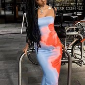 Resim Kadınlar İçin Çiçek Desenli Askısız Bodycon Elbise - Yan Yırtmaçlı Seksi Kolsuz Uzun Gece Elbisesi, Makinede Yıkanabilir Yaz Parti Kıyafeti, Resmi Etkinlikler İçin Pürüzsüz Kumaş, Trendy Stil 