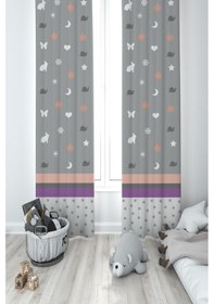 Resim Mekta Home Bebek Ve Çocuk Odası Renkli Soft Ve Karışık Figür Desenli 2 Kanat Fon Perde 