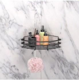 Resim Teknotel Yapışkanlı Kancalı Banyo Köşe Rafı Mat Siyah St107H Siyah 