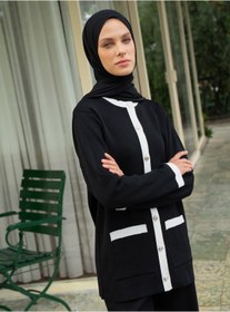 Resim Refka Kontras Renk Detaylı Premium Tunik& Pantolon İkili Takım - Siyah - 