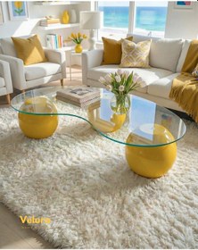 Resim Küre Orta Sehpa - Sarı - Fasulye - Şeffaf Cam Sarı 