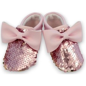 Resim Pembe Gold Pul Payetli Fiyonklu Kız Bebek Babet Patik G-2366 Pembe 