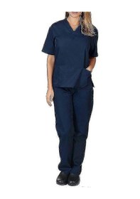 Resim Doktor Hemşire Diş Hekimi Üniforması İçin Unisex Tıbbi Önlük Üst Ve Pantolon Seti 2xl Lacivert 