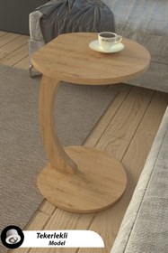 Resim Limnizza Tekerlekli C Yan Sehpa | Koltuk ve Yatak Yanı Laptop Masası | Taşınabilir Pratik Servis Sehpa Modeli 