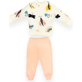 Resim Kız Bebek Kelebek Desenli Pamuklu Eşofman Takım-15110 Pudra 