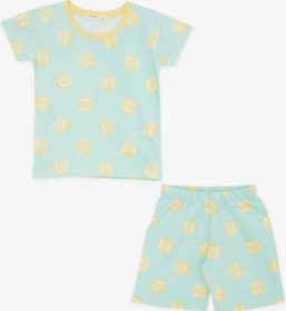 Resim Breeze Girls & Boys Erkek Bebek Şortlu Pijama Takımı Tenis Topu Desenli 9 Ay-3 Yaş, Su Yeşili 