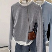 Resim Kadınlar İçin Uzun Kollu Tişört - Beli Sıkılaştırıcı, Pastel Renklerde İki Katmanlı Görünüm, Nefes Alabilen Günlük ve Resmi Bluz (Makinede Yıkanabilir), Kadın T-Shirtleri, Gündelik Giyim, Yan Yarık Tasarım, Esnek Kumaş, Rahat Kesim, Ofis Kıyafeti, Şık Stil, Hafif Malzeme, İş Profesyonelleri için Şık Gömlek 