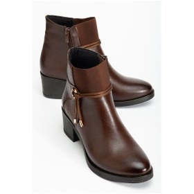 Resim Kadın Topuklu Bot Günlük Kahverengi Boğaz Elastik Kalın Topuklu-4174 Kahve 