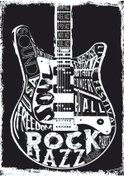 Resim Rock Jazz Gitar Temalı Ahşap Tablo - Siyah Beyaz Müzik Poster Tasarımı 
