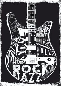 Resim Rock Jazz Gitar Temalı Ahşap Tablo - Siyah Beyaz Müzik Poster Tasarımı 