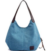 Resim Hallow-kadın Kanvas Omuz Çantası Çanta Çok Cepli Vintage Tote Mavi 