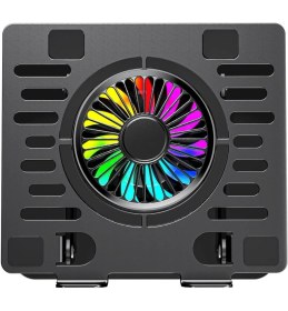 Resim Addison AD-RC36 Steely 360 Derece Dönebilen Fanlı RGB Işıklı Ayarlanabilir Siyah Metal Laptop Stand 