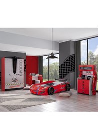 Resim Setaymobilya Sports Çocuk Odası, Merso Araba Dolap Masa Şifonyer - Kırmızı 