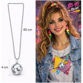 Resim Retro Disko Topu Şekilli 80&amp 39 Ler 90&amp 39 Lar Gümüş Renk Plastik Kolye - Elm-01-764266 