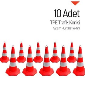 Resim 10'lu Tpe Trafik Konisi Seti 52 Cm Çift Reflektifli Trafik Dubası-3620 