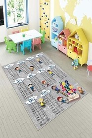 Resim Pelangi Gri Çarpım Taplosu Eğitici Yıkanabilir Kaymaz Taban Leke Tutmazbebek Ve Çocuk Odası Halısı, Koyu Gri 80 x 150 