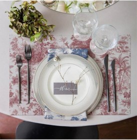 Resim Saklı Bahçe - Kırmızı Kumaş Amerikan Servis 4'lü Set Keten, Ulusl. Yıkama Ve Solmama Sertifikası Çok Renkli 