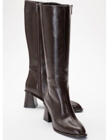 Resim Luvi Shoes Paradis Kahverengi Cilt Kadın Kalın Topuklu Çizme Kahverengi Deri 