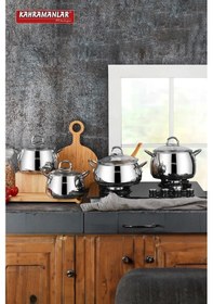 Resim Kahramanlar Akasya Indüksiyon Tabanlı 8 Parça Çelik Tencere Seti 