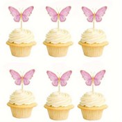 Resim Doğum Günü Partileri ve Düğünler için 30 Adet Güzel Simli Kelebek Cupcake Süsleri (Pembe ve Mor) - 30'lu Set Çift Katlı Ahşap Yiyecek Çubukları ile Kelebek Dekorasyonları | Kelebek Temalı Etkinlikler, Parti Cupcake Süslemeleri ve Hediyeler İçin Mükemmel 