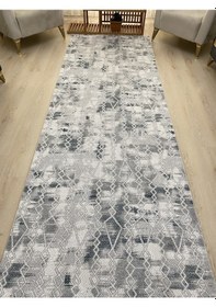 Resim Premium Gri Mavi Kaymaz Tabanlı Kesme Yolluk Koridor Mutfak Salon Halısı Yüksek Kalite 