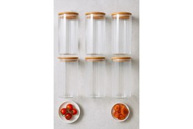 Resim Feyza Design Hava Geçirmez 6'lı Çizgili Cam Kahvaltılık Kavanoz Seti, 1095 ml 