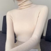 Resim Kadınlar İçin Şık Yüksek Yaka Balıkçı Yaka Kazak - Dar Kesim Esnek Uzun Kollu, Düz Renk Sonbahar Kış Katmanlama Temeli, Sadece Elde Yıkanır, Soğuk Hava Giyimi, Klasik Kazak, Kaliteli Dikiş, Ofis Giysisi 