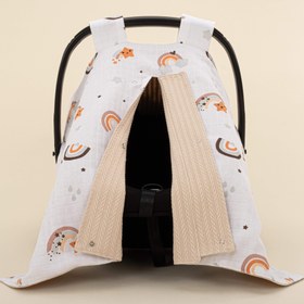 Resim Puset Örtüsü - Çift Taraflı - Sütlü Kahve Örgü - Turuncu Gökkuşağı 