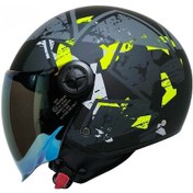 Resim Motoanl Motosiklet Yarım Siyah Vizör Fiber Material Neon Camo Kapalı Kask Gri 