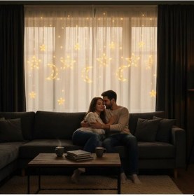 Resim Luz&pos Ay Ve Yıldız Figürlü Kumandalı 12 Sarkıtlı 120 Led Dekor Işık Dekoratif Ortam Ve Masaüstü Çok Renkli 