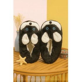 Resim ModaFrato Hamster Peluş Unisex Hayvanlı Panduf Ev Ayakkabısı Pufidik Siyah Renkli Kadın Kullanıma Uygun 