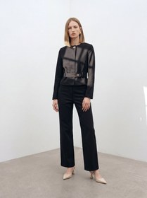 Resim Dikiş Detaylı Geniş Paça Pantolon Siyah - Siyah / 40 