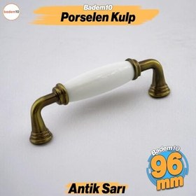 Resim Kapıdağı Porselen Antik Sarı Kulp 96 mm Mobilya Çekmece Mutfak Dolabı Dolap Kapak Kulplar Kulb Kulpu 