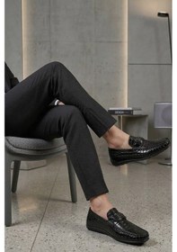Resim Fosco - Hakiki Deri Siyah Croco Erkek Loafer - 2094 -1506 