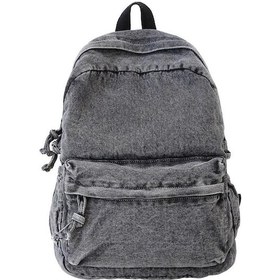 Resim Novahub Retro Büyük Kapasiteli Denim Sırt Çantası Öğrenci Okul Çantası Kadın Sırt Çantası Siyah Siyah 