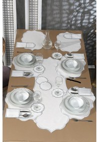 Resim Damla Keten Nakışlı Amerikan Servis Takımı 19 Parça Silver Gümüş 