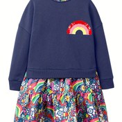 Resim Kızlar İçin Uzun Kollu Elbise - Rastgele Karakter Desenli Halloween ve Noel Kıyafeti, Günlük Sonbahar/Kış Giyim 