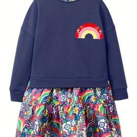 Resim Kızlar İçin Uzun Kollu Elbise - Rastgele Karakter Desenli Halloween ve Noel Kıyafeti, Günlük Sonbahar/Kış Giyim 