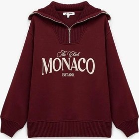 Resim Koton Yarım Fermuarlı Pamuklu Bordo Kadın Sweatshirt 6wal10156ık Bordo 