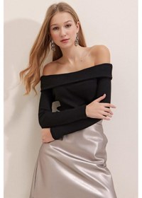 Resim Aqe Fashion Kadın Siyah Madonna Yaka Bluz Siyah 