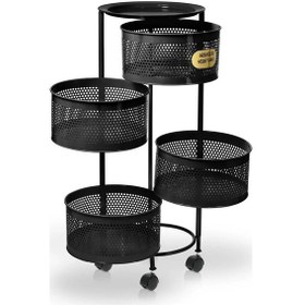 Resim 4 Katlı Yana Açılır Siyah Tekerlekli Patates Soğan Sepeti Sebze M 