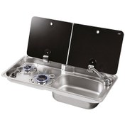 Resim Can 1765 Cam Kapaklı 2 Gözlü Karavan Ocak Evye Kombinasyonu 