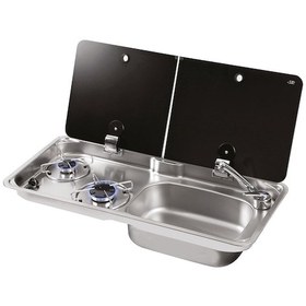 Resim Can 1765 Cam Kapaklı 2 Gözlü Karavan Ocak Evye Kombinasyonu 