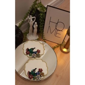 Resim Miras Home 2 Adet Tavuskuşu Renkli Kristal El Işlemeli Kokteyl Peçete, Servis Mendili, Servis Peçetesi 