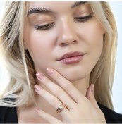 Resim Zirkon Taşlı Dikdörtgen Detaylı Rose Renk Free Size 925 Ayar Gümüş Kadın Yüzük 