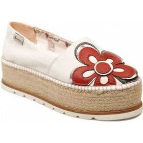 Resim Espadrilles J.flor Beyaz Deri Kırmızı Çiçek Detaylı Dolgu Topuklu Hasırlı Kadın Ayakkabı Beyaz 