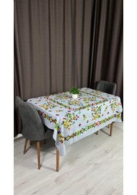 Resim Kolay Temizlenebilir Renkli Cıvıl Cıvıl Desenli Masa Örtüsü 170x170 Cm Gri 