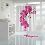 Resim Tropikhome Orkide Çiçek Desenli Dijital Baskılı Solma Yapmaz Su Geçirmez Polyester Kumaş Banyo Perdesi 